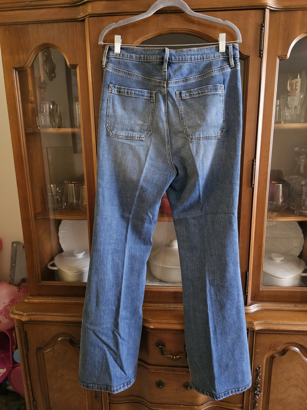 Ann Taylor Blue Flare Jeans with Front Patch Pockets - Picture 2 of 2